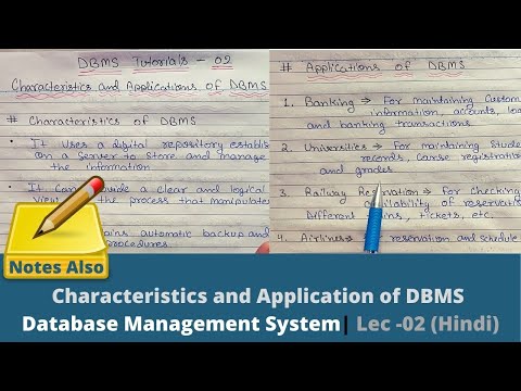 Features and Application of DBMS Database Management System Lec -02 Hindi