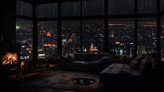 Dark Room Comfort: City Rain and Fireplace Sounds for Deep Relaxation 🌧️🔥