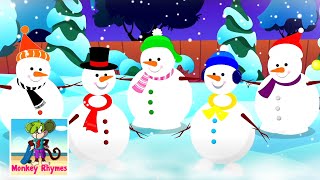 Five Little Snowman | Snowmen Songs For Kids | Christmas Song with Monkey Rhymes | Merry Christmas