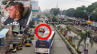 Idiotic driver almost crushed by BUS || Ongole National Highway..#accidents