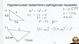 5 (x) Hypotenuusan laskeminen pythagoraan lauseella