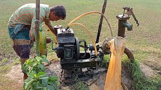 How to start 5hp diesel engine water pump. Village skill farmer try to start and lefting water.