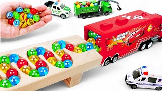 Marble Run ASMR Race ☆ HABA Slope \u0026 Dump Truck Excavator Ambulance Forklift Garbage Truck Tractors47