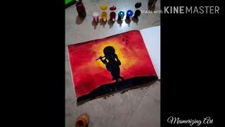 How to draw lord Krishna with watercolor || Sunset background by blending water colours💙✨