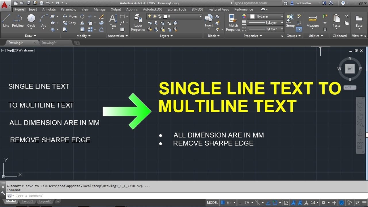 AutoCAD Single Line Text To Multiline Text - YouTube