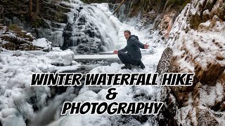 A winter hiking journey and photography at two waterfalls Dawson and Ettinger Falls