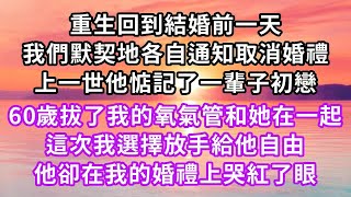 重生回到結婚前一天,我們默契地各自通知取消婚禮,上一世他惦記了一輩子初戀,60歲拔了我的氧氣管和她在一起,這次我選擇放手給他自由,他卻在我的婚禮上哭紅了眼#虐戀 #重生#爽文