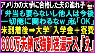 【スカッとする話】アメリカの大学に受かった夫の連れ子「入学できたし今後他人のあんたは俺に一切関わるなw」私「わかったわ   」入国後→大学「入学金＋寮費600万未納で強制送還デス」「え」【修羅場】