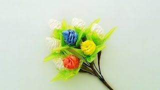 Making flowers by plastic rope 4 / ทำดอกไม้จากเชือกฟาง 4