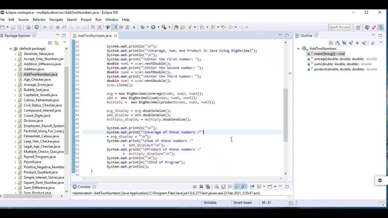 Average Sum And Product In Java Using Bigdecimal Youtube