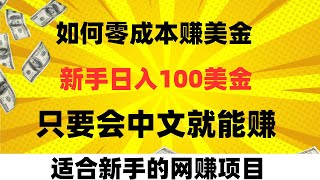 零成本赚美金网赚项目！给新手分享一个赚美金项目，只要会中文就可以操作赚钱，日入100美金！特别适合新手操作！