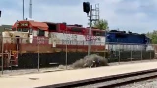 San Joaquin Valley Railroad GP28 1829, GP38 3818, GP38-3 2126, \u0026 BL20-2 2121 passing Bakersfield, CA