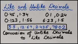 Like and Unlike Decimals | Conversion of Unlike Decimals to Like Decimals