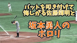 バットを叩き付けて悔しがる佐藤輝明と坂本勇人のポロリ