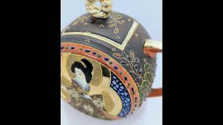 ANTIQUE 1920s JAPANESE SATSUMA GEISHA Brown/Gold COLLECTABLE TEAPOT