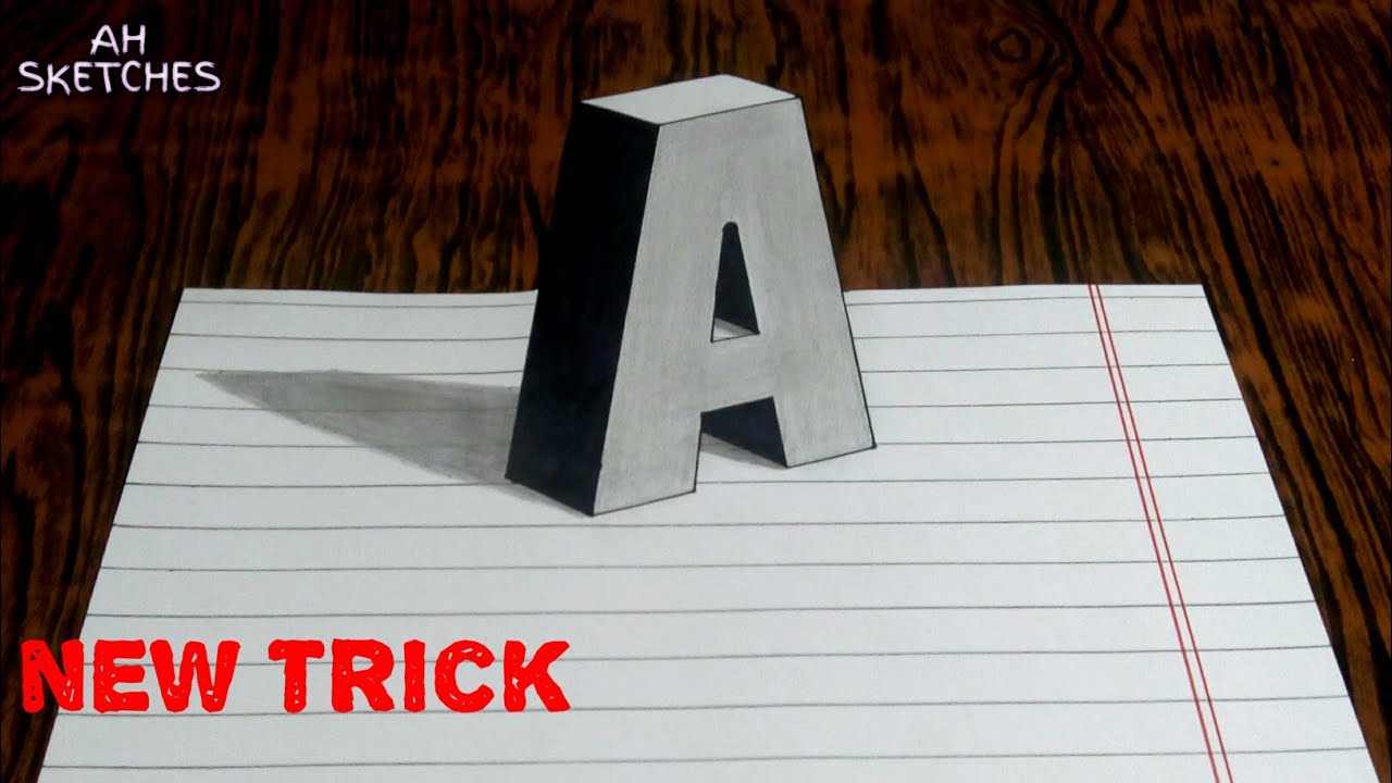 How To Draw 3D Letter A - Drawing 3D Art With Pencil - Awoesome Trick ...