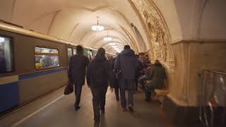 Russia, Moscow, metro ride from Ку́рская to Тага́нская