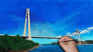 Easy Way to Draw a Bridge in a Sea View / Quick and Beautiful Bridge in Sea Landscape / Very Easy