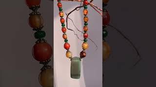 Carnelian necklace. Pendant made of large natural agate stone. Handmade jewelry.