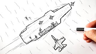 How to draw a Aircraft carrier easy