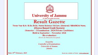 Jammu University Result 🔥 out 2025. Pdf.  Ist Sem ..3rd 5th. ..2nd 4th 6th exam ...