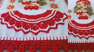 Sainha de crochê Encanto de Natal para Boneca pintada no Pano de Prato #crochet #croche