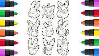 Eevee Pokemon evolution coloring book pages - Satisfying kids coloring