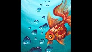 Goldfish and Realistic Underwater Bubbles Step by Step Acrylic Painting Tutorial for Beginners