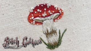 Fly Agaric Mushroom🍄 Embroidery Pattern Stitch Along Embroidery Tutorial- French Knot \u0026 Satin Stitch