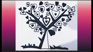 How to draw a cute LOVE Tree | Easy LOVE TREE Cute Drawing|Valentine Tree Cute Drawing