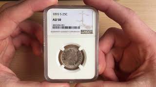 Barber Quarter Dollar 1893 S! NGC Coin Grading Result!