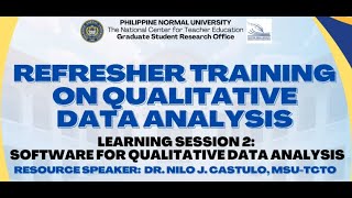 Refresher Training on Qualitative Data Analysis (Software for Qualitative Data Analysis)