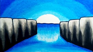 How To Draw Night Scenery With Oil Pastels Easy Step By Step |Drawing Night Easy Scenery