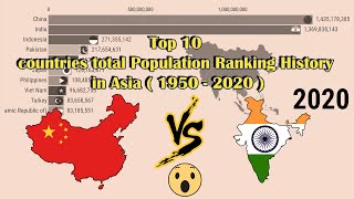 Top 10 countries total Population Ranking History in Asia ( 1950 - 2020 )