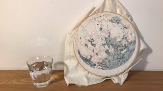 2022年12月21日_水を飲みながら、青い月の刺繍をしていきます🪡