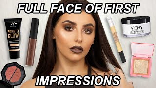 FULL FACE OF FIRST IMPRESSIONS / TESTING NEW MAKEUP! NYX, VICHY, MAXFACTOR, ESSENCE, JML + ZOEVA!
