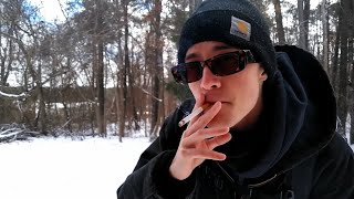 Smoking a Cigarette in the Snow During Freezing Temperatures (28°F)