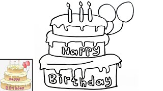 Woww keren!! Menggambar kue ulang tahun yang mudah | how to draw an easy birthday cake for beginners