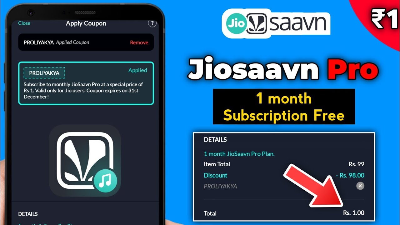 Jiosaavn ₹1 Rupees Offer || Jiosaavn Free Subscription || Jiosaavn ...