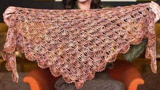 شال كروشيه مثلث غرزة 3D  تكرار سطرين 💝 Beautiful crochet shawl 🤩