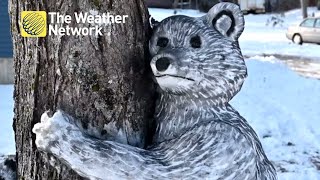 Amazing snow bear sculpture in Nova Scotia.