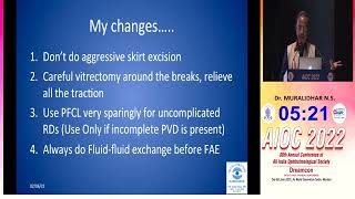 AIOC2022 IC377 Topic Dr  MURALIDHAR N S  HOW I HAVE CHANGED MY VITRECTOMY TECHNIQUE FOR RRD