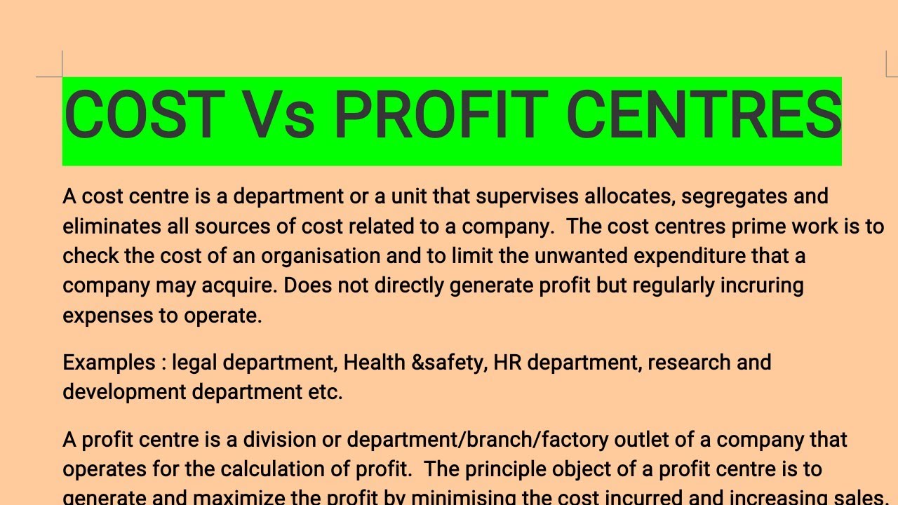 Cost Vs Profit Centres|| Difference|| Examples|| Tabular Form - YouTube