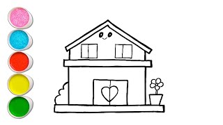 Let's Draw and Paint simple House 🏠 for kids -How to Draw simple House Drawing for kids Toddlers