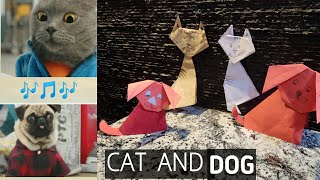 CAT SONG WITH DOG, | MY PET DOG AND CAT MAKING with paper  | Enjoy Enjami with cat and dog |