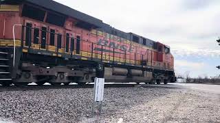 BNSF 7384 Lead’s the H-STLTUL Westbound Mixer Freight at Strafford Missouri 2-9-2024