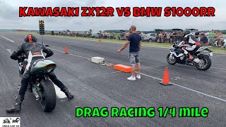 Kawasaki ZX12R vs BMW S1000RR motorcycles drag racing 1/4 mile 🏍🚦 - 4K UHD