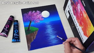 Moonlight Scenery Painting with Ohuhu Acrylic Paint Set