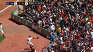 COL@SF: Fan robs Blanco of a catch in the fourth