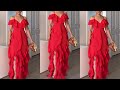 How to make a Long Dress With Flounce details\\Flounce Design\\Cutting and Sewing